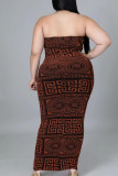 Red Sexy Print Patchwork Strapless Pencil Skirt Plus Size Dresses