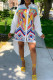 White Fashion Casual Print Asymmetrical Long Sleeve Shirt Dress