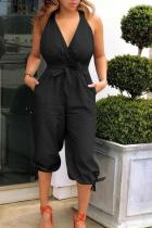 Black Fashion Sexy Solid Patchwork Sleeveless V Neck 