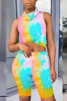 Pink Fashion Sexy Print Two Piece Suits Straight Sleeveless Two Pieces