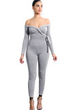 Light Gray Sexy Solid bandage Patchwork Long Sleeve V Neck Jumpsuits