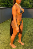 Blue Sexy Sweet Patchwork Draw String Swimwears
