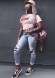 Pink Fashion Casual O-Neck Short Regular Tees & T-shirts