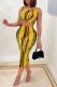Orange Sexy Casual Print Hollowed Out O Neck Sleeveless Dress