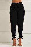 gingerish Elastic Fly High Solid Bow-knot Asymmetrical pencil Pants