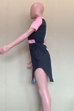 Pink Casual Solid Patchwork Turndown Collar Shirt Dress Dresses