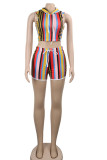 Stripe Fashion asymmetrical Two Piece Suits Slim fit crop top Tie Dye Striped Skinny Sleeveless