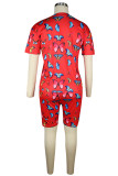 Yellow Fashion adult Sexy backless Print Two Piece Suits Patchwork Straight Short Sleeve Two-Pie