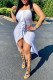 White Sexy Solid Stitching Backless Strapless Irregular Dress