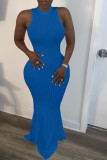 Black Lightly cooked Sleeveless O neck Swagger Floor-Length Solid Dresses