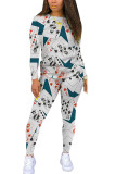 Red Fashion Casual adult Ma'am Print Two Piece Suits pencil Long Sleeve Two Pieces
