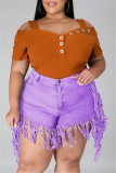 Rose Red Fashion Casual Solid Tassel Plus Size Jeans
