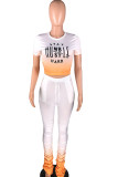 Blue Milk Silk Active Letter Print Solid Gradient Straight Short Sleeve Two Pieces