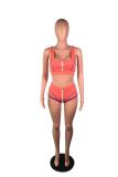 Pink Sexy Fashion Zippered Solid Two Piece Suits asymmetrical Slim fit crop top Skinny Sleevele