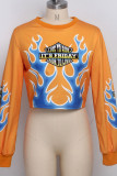 White O Neck Long Sleeve Letter Long Sleeve Tops