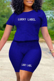 Grey Fashion Casual Letter Embroidered O Neck Short Sleeve Two Pieces