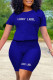 Blue Fashion Casual Letter Embroidered O Neck Short Sleeve Two Pieces