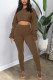 Coffee Casual Party Pit Article Fabrics Solid Bandage O Neck Long Sleeve Flare Sleeve Regular Two Pieces