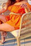 Orange Fashion Casual Print Without Belt Spaghetti Strap Short Sleeve Two Pieces