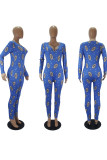 Red Living Print V Neck Skinny Jumpsuits