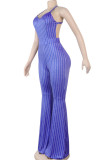 Blue Fashion Sexy Striped Sleeveless V Neck Jumpsuits