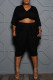 Black Fashion Casual Solid Basic O Neck Plus Size Two Pieces