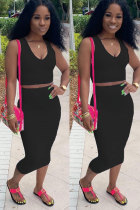 Black Fashion Sexy Patchwork Solid A-line skirt Two-Piece Dress