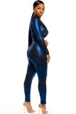 Blue street Solid Patchwork Chemical fiber blend Long Sleeve V Neck 
