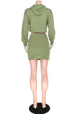 Grey Fashion adult Sexy Two Piece Suits Bandage Solid Hip skirt Long Sleeve