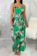 Green Casual Print Patchwork Spaghetti Strap Straight Dresses