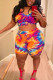multicolor Fashion Casual adult Ma'am V Neck Print Two Piece Suits Stitching Pattern Plus Size