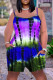Purple Fashion Casual Tie Dye Printing Spaghetti Strap Regular Romper