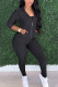 Black Fashion Sexy Adult Patchwork Solid Patchwork Turndown Collar Long Sleeve Regular Sleeve Regular Two Pieces