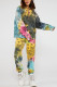 Yellow Sportswear Spandex Blends Print Draw String Tie-dye Hooded Collar Long Sleeve Regular Sleeve Regular Two Pieces