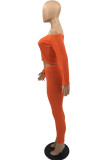 Orange Fashion Casual Solid Backless Off the Shoulder Long Sleeve Two Pieces