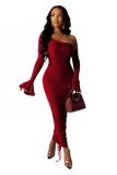 Orange Fashion Sexy adult Bell sleeve Long Sleeves one shoulder collar Step Skirt Ankle-Length Pa