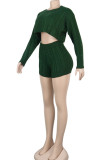 Green Wool Europe and America Solid Two Piece Suits pencil Long Sleeve Two-Piece Short Set