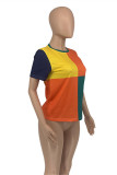Blue Fashion Casual Patchwork Basic O Neck T-Shirts