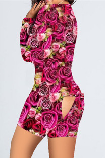 Red Casual Living Print Basic V Neck Regular Romper