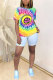 Yellow White Blue Orange Yellow colour O Neck Short Sleeve Patchwork Print Character Tops