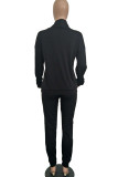Army Green venetian Fashion adult Europe and America Ma'am Print Two Piece Suits Straight Long Sleeve Two Pieces