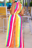Colour Sexy Casual Patchwork Print Bandage Turtleneck Regular Jumpsuits