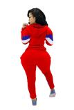 Red adult Fashion Active contrast color Patchwork Two Piece Suits Geometric pencil Long Sleeve