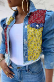 Red Yellow Sexy Print Patchwork Turndown Collar Outerwear