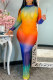 Rainbow Color Sexy Print Patchwork Half A Turtleneck Pencil Skirt Dresses