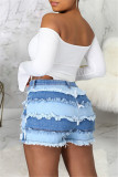 Baby Blue Fashion Casual Patchwork Ripped Mid Waist Straight Jeans