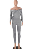 Light Gray Sexy Solid bandage Patchwork Long Sleeve V Neck Jumpsuits