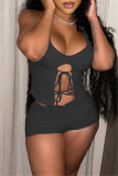 Rose Red Sexy Casual Solid Strap Design V Neck Sleeveless Two Pieces