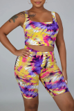 Red Sexy Print Patchwork U Neck Sleeveless Two Pieces