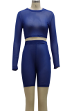 Blue Casual Solid Patchwork Half A Turtleneck Long Sleeve Two Pieces